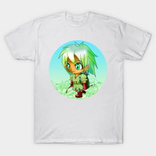 kawaii manga style elf archer in green for dnd and fantasy fans T-Shirt